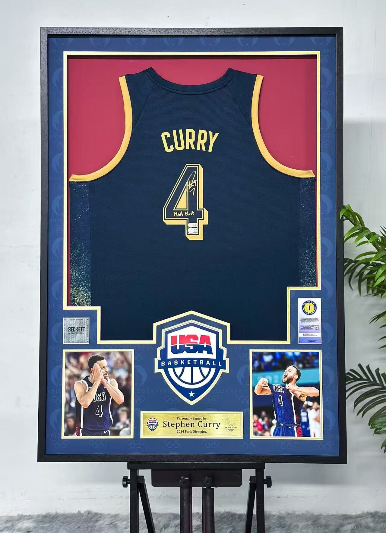Stephen Curry 奧運美國男籃50周年加簽Nuit Nuit簽名球衣連裝裱現貨 兩間公司雙重認證