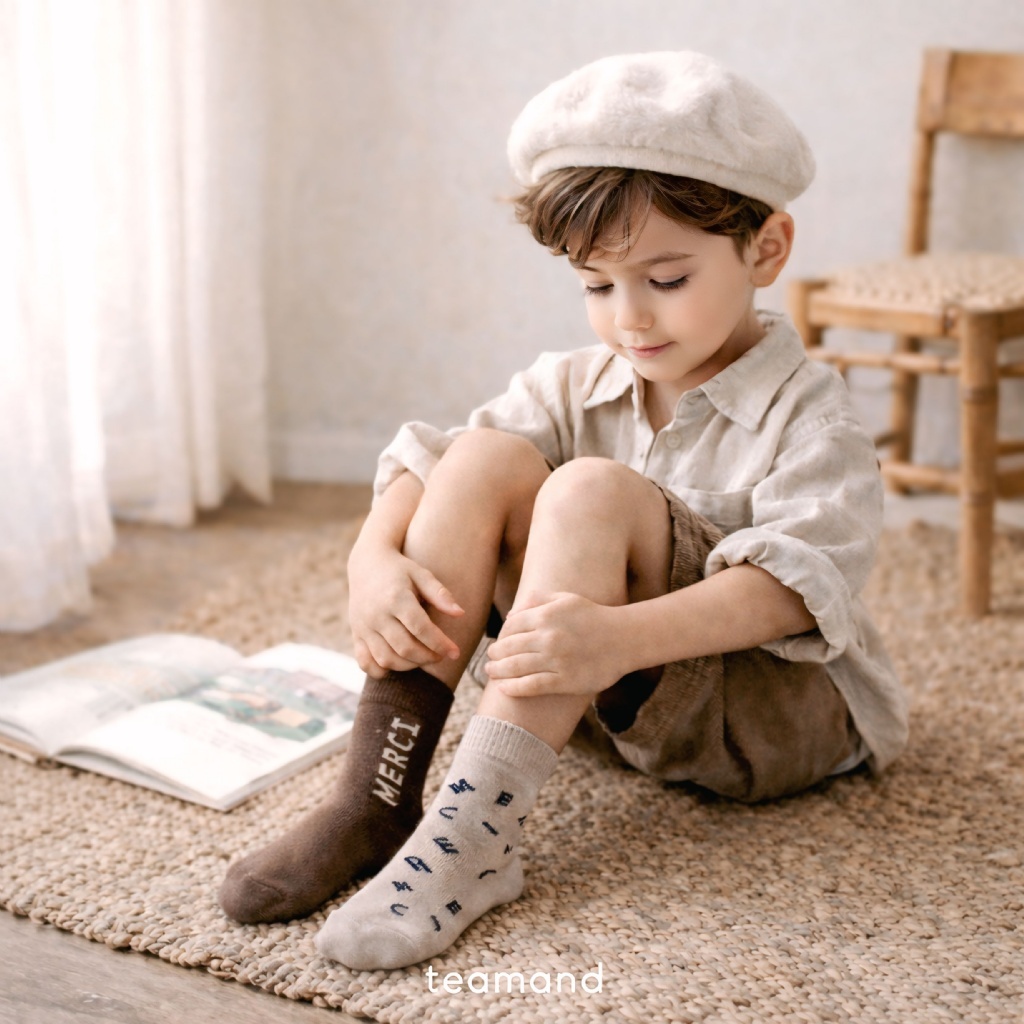 正韓春Team 親子裝_春季咖色系merci襪(2入一組)