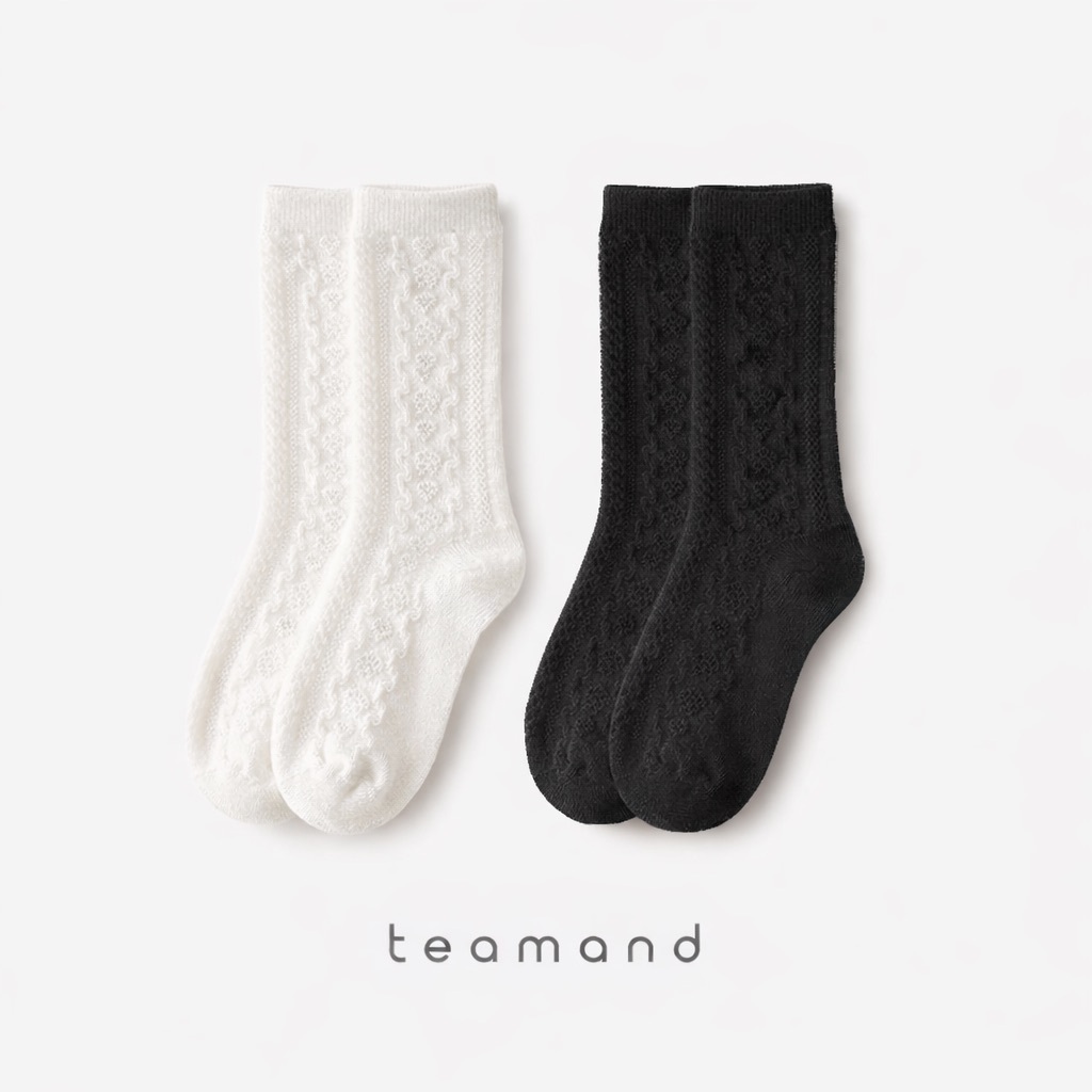 正韓春Team 親子裝_春季黑白麻花襪(2入一組)