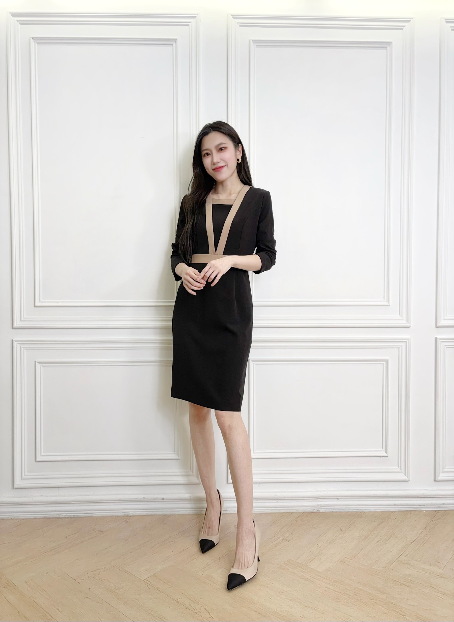 滾邊撞色合身洋