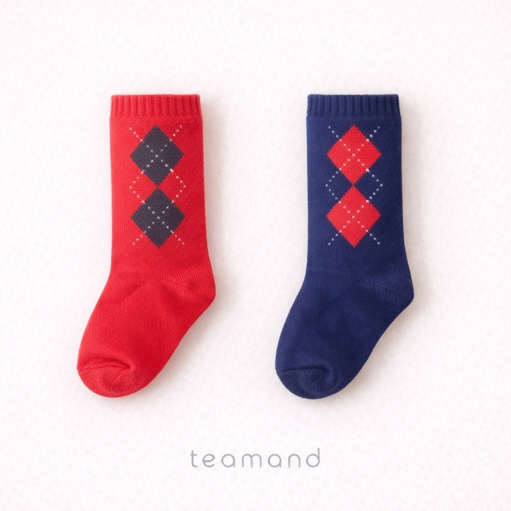 正韓春Team 親子裝_春季菱格紋學院襪(2入一組)