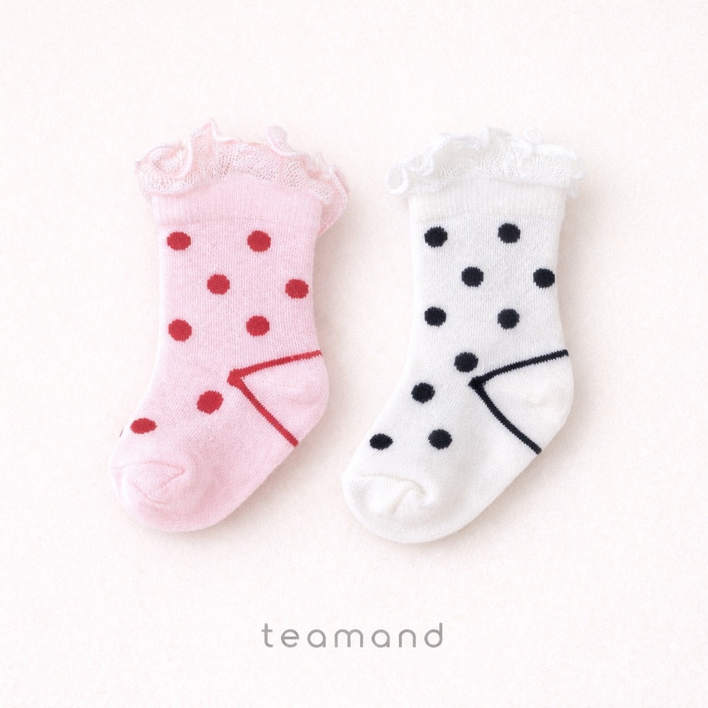 正韓春Team 春季波點蕾絲襪(2入一組)