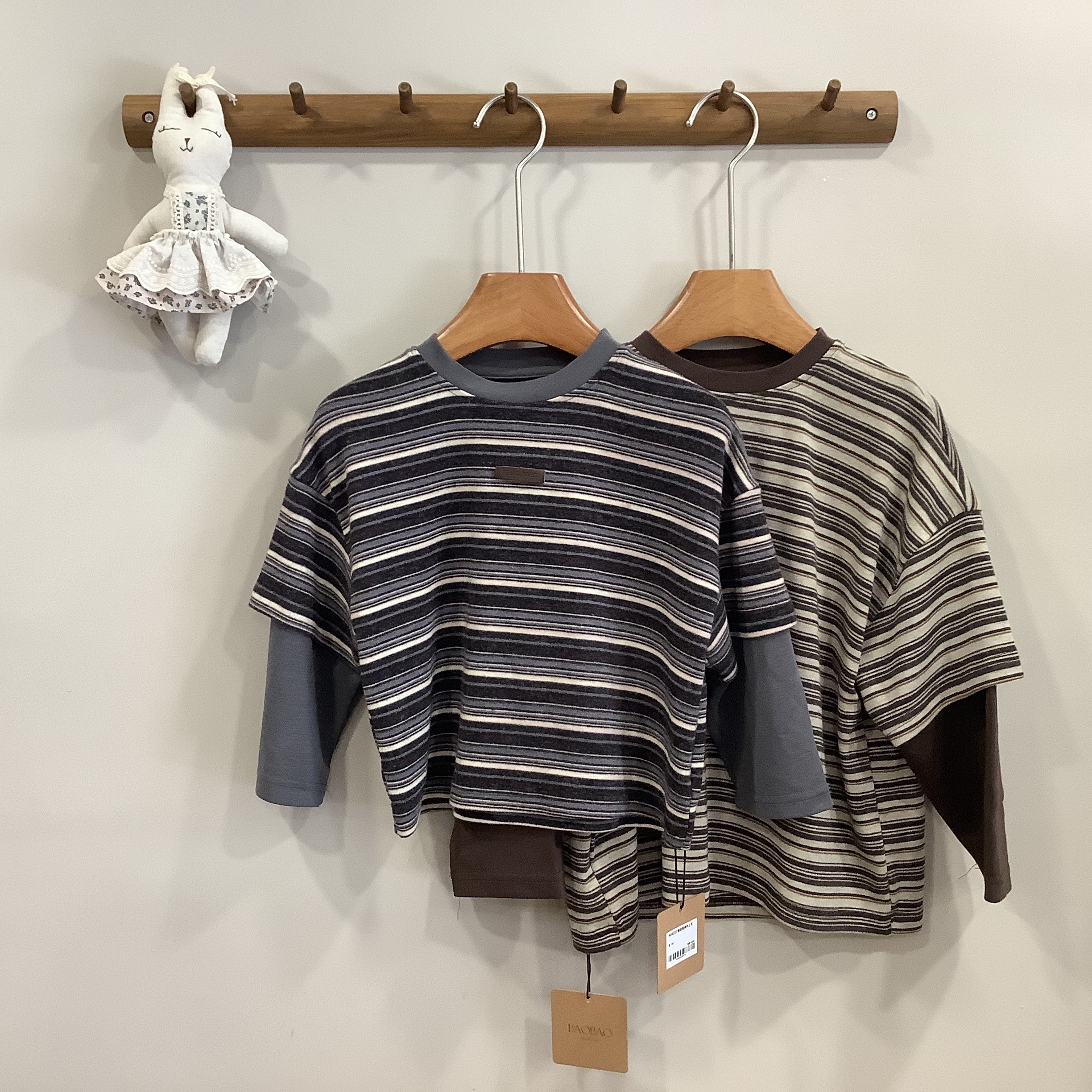 A04222條紋假兩件上衣