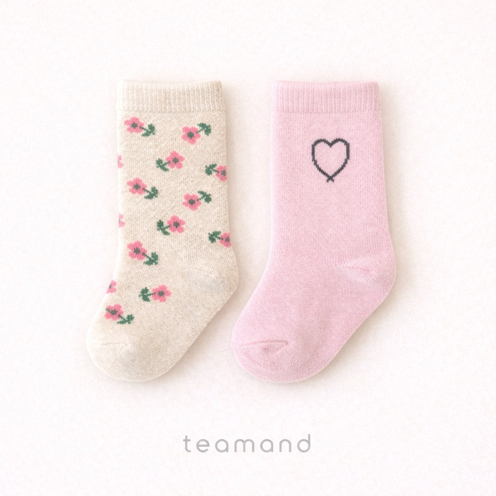 正韓春Team 親子裝_春季粉嫩碎花愛心襪(2入一組)