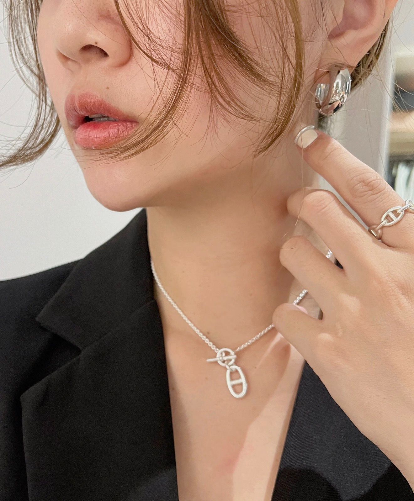 Hermes 925 FARANDOLE Necklace 純銀 豬鼻頸鏈