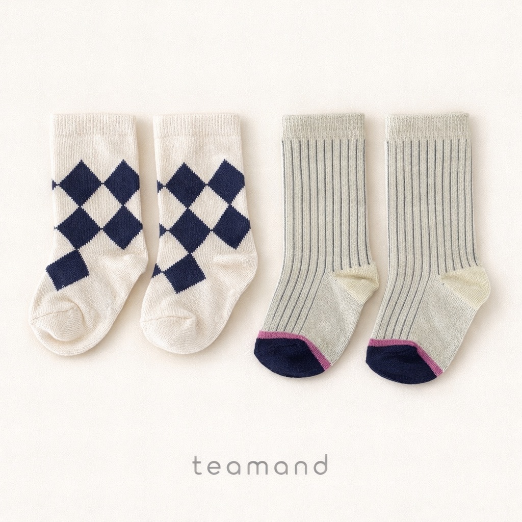 正韓春Team 親子裝_春季格紋直條襪(2入一組)