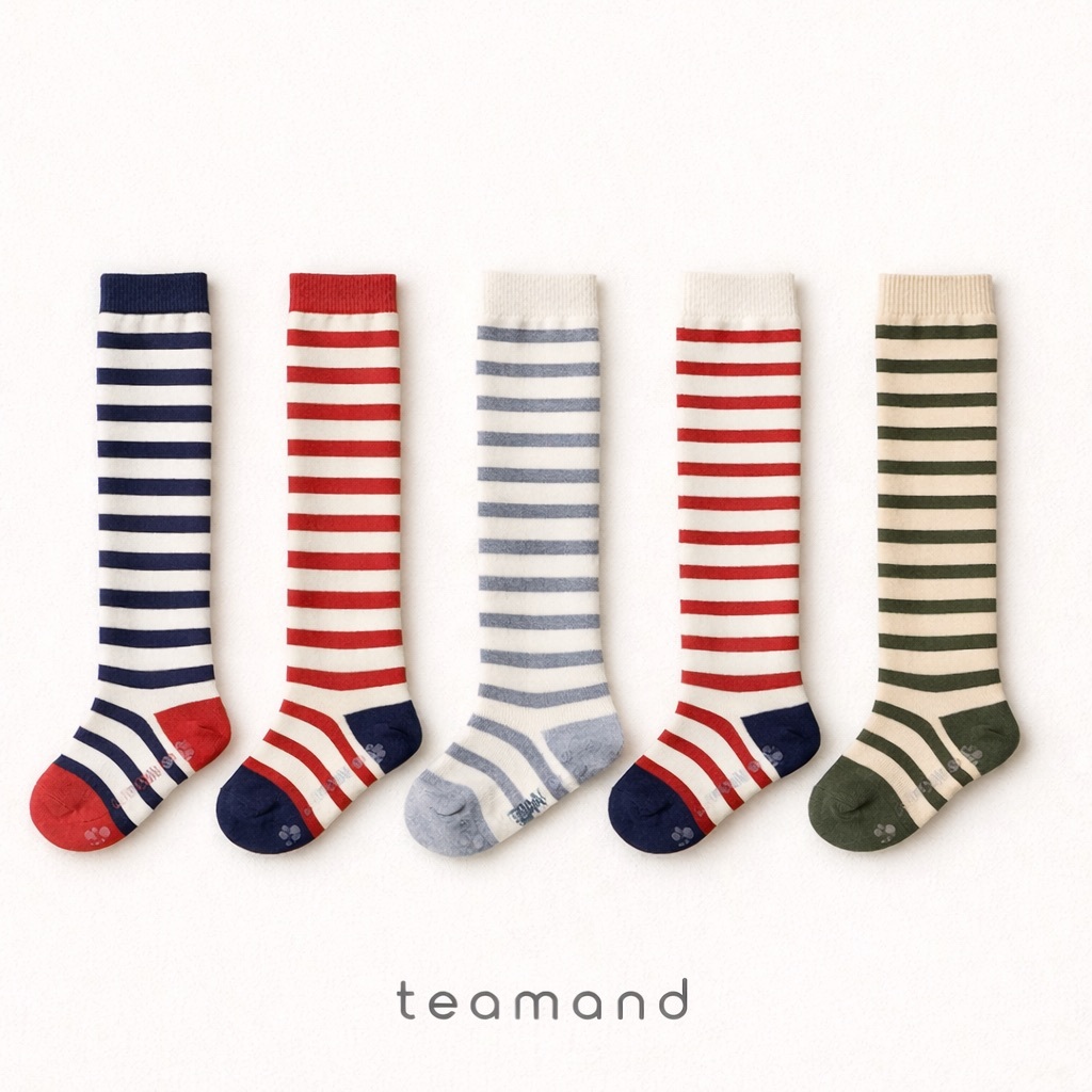 正韓春Team 春季五色條紋長筒襪