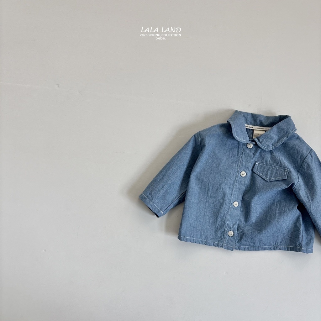 正韓春lalaland 嫩嬰2色帥氣牛仔襯衫