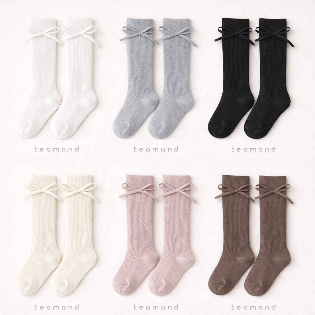 正韓春Team 春季蝴蝶結中筒襪