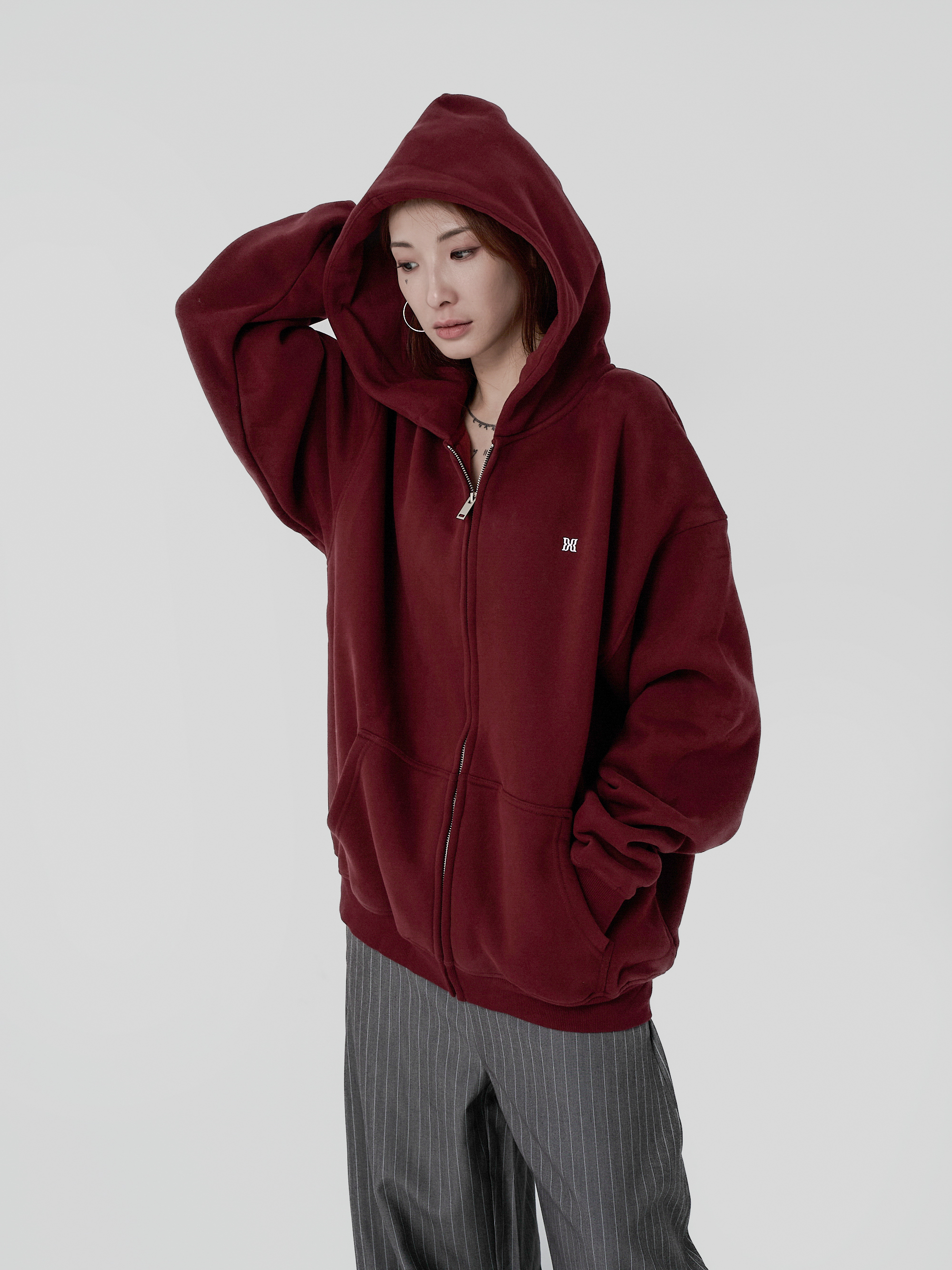 品牌刺繡純棉廓型外套-紅