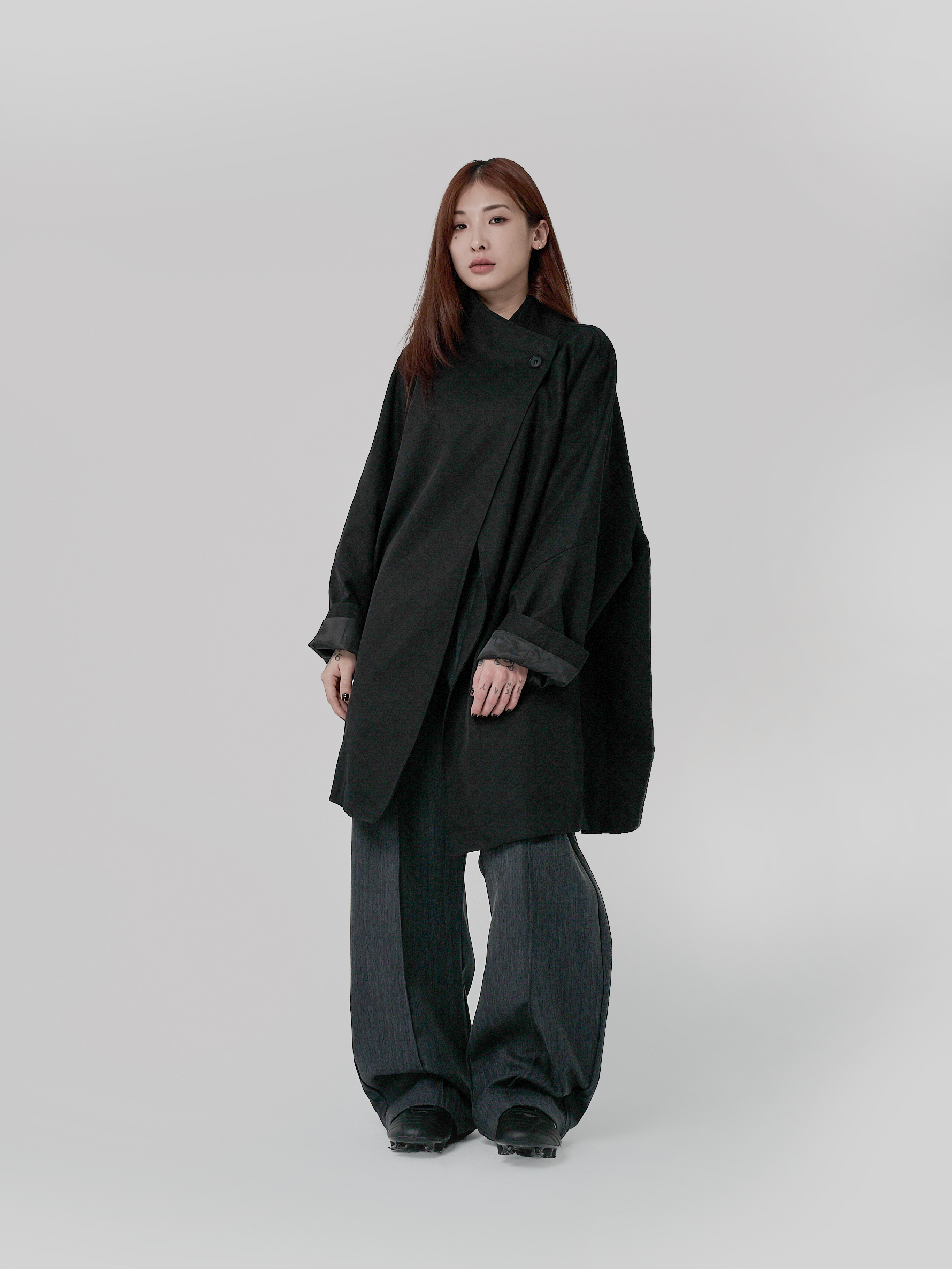 W領風衣外套＋贈包-黑