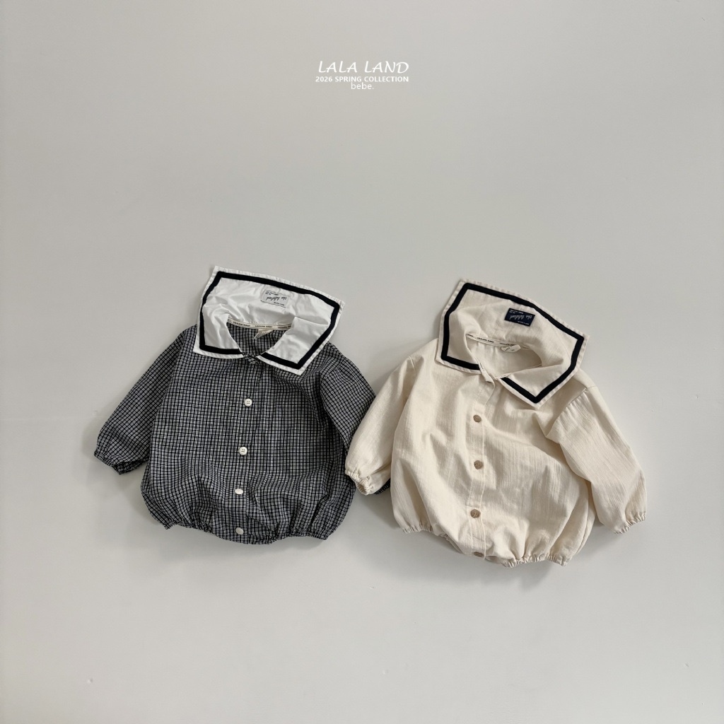 正韓春lalaland 嫩嬰米白/格紋海軍領包屁衣