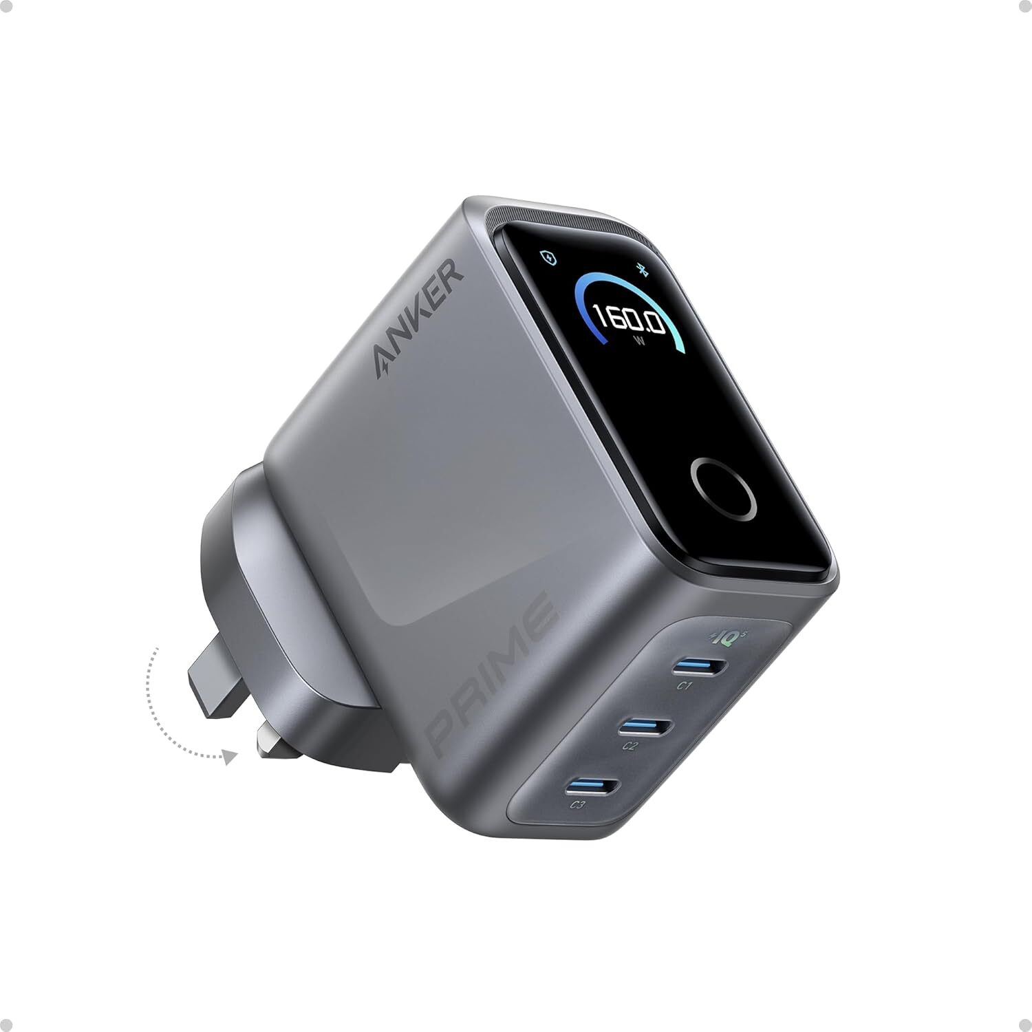 Anker Prime Charger (160W, 3 Ports, Smart Display) 140W USB-C 3輸出牆插充電器 A2687