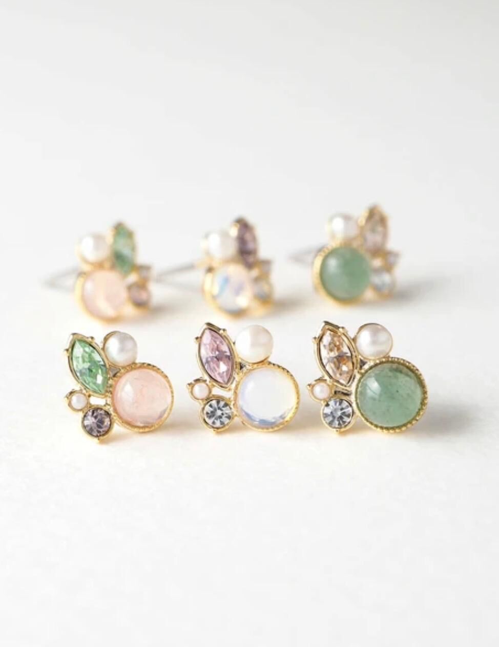 【預購】JN0214004 日本製自然系天然石 × 閃耀水鑽鈦針耳環