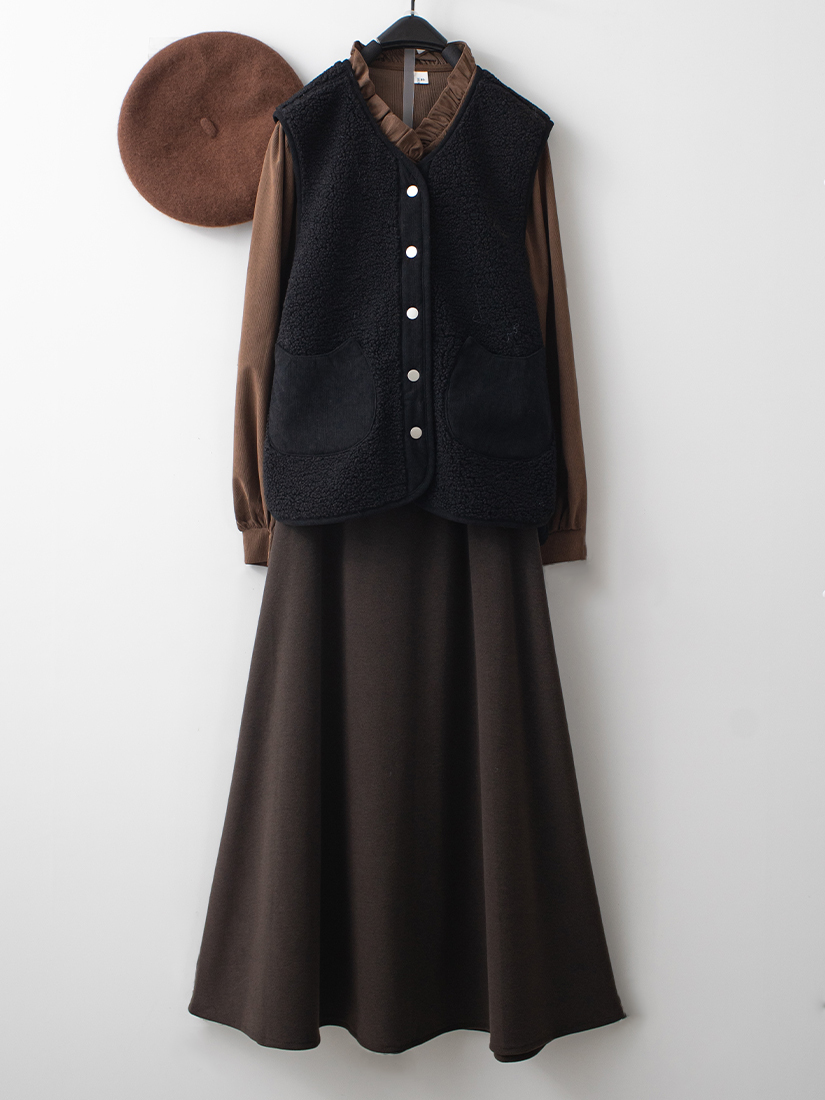 溫暖搖粒絨背心立領上衣顯瘦針織裙組合