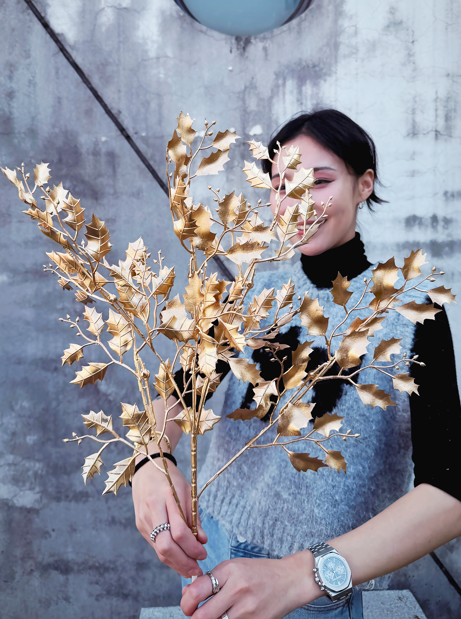 金色擬真冬青葉