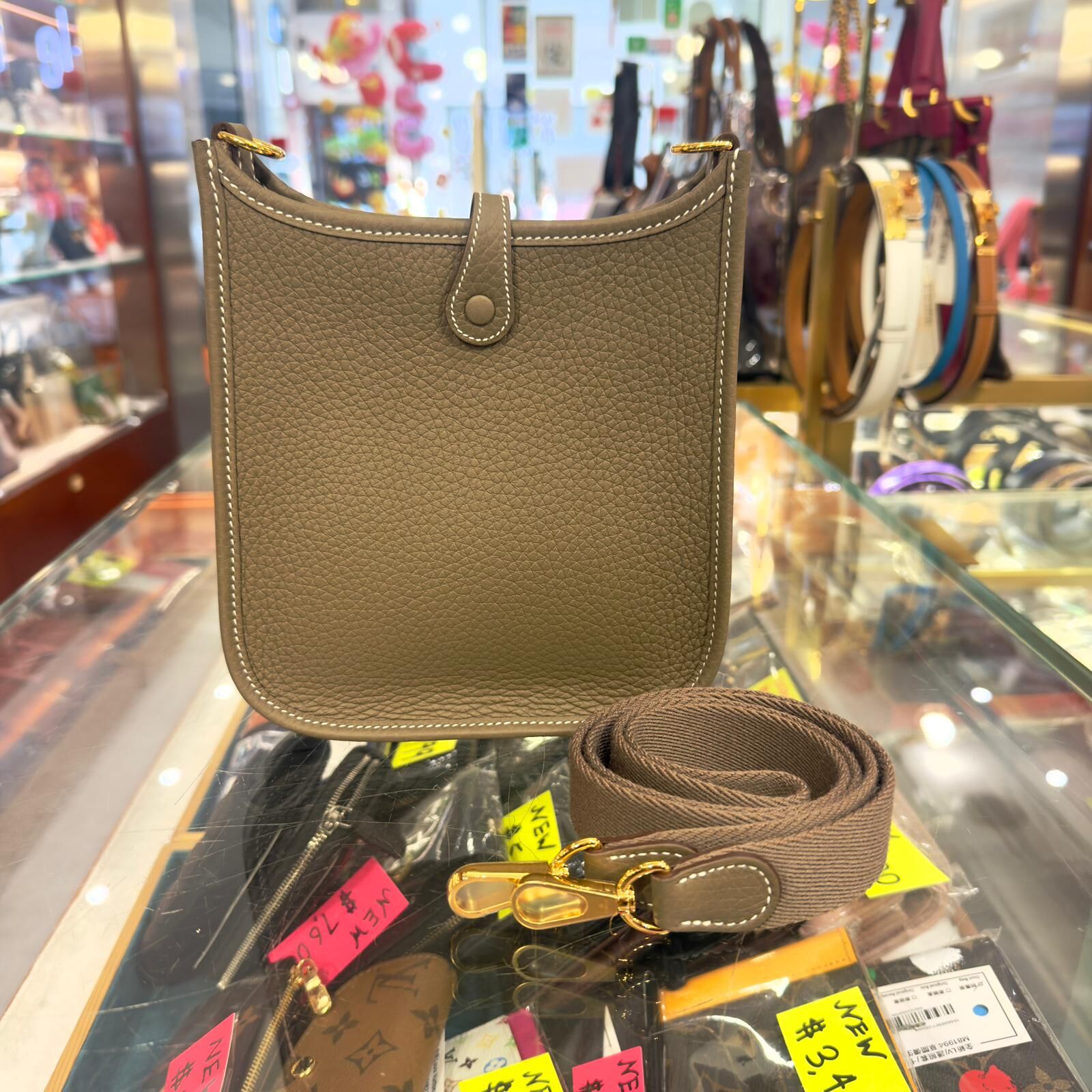 全新HERMES MINI EVELYNE K刻 18/ETOUPE GHW 大象灰/金扣/灰帶TC皮 #E16 #BRAND NEW #香榭站正品