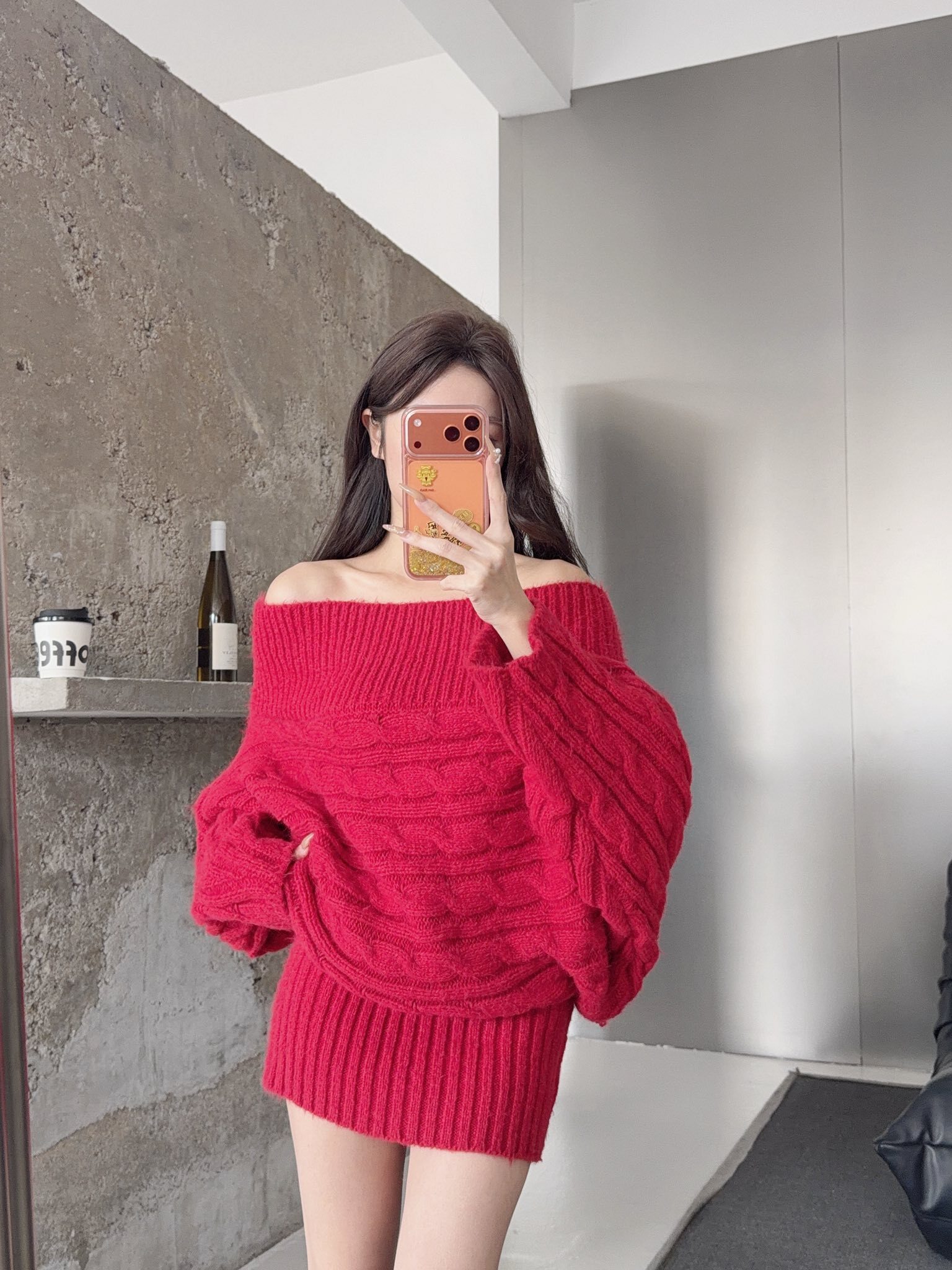 💗 小心機溫柔一字肩高磅毛衣