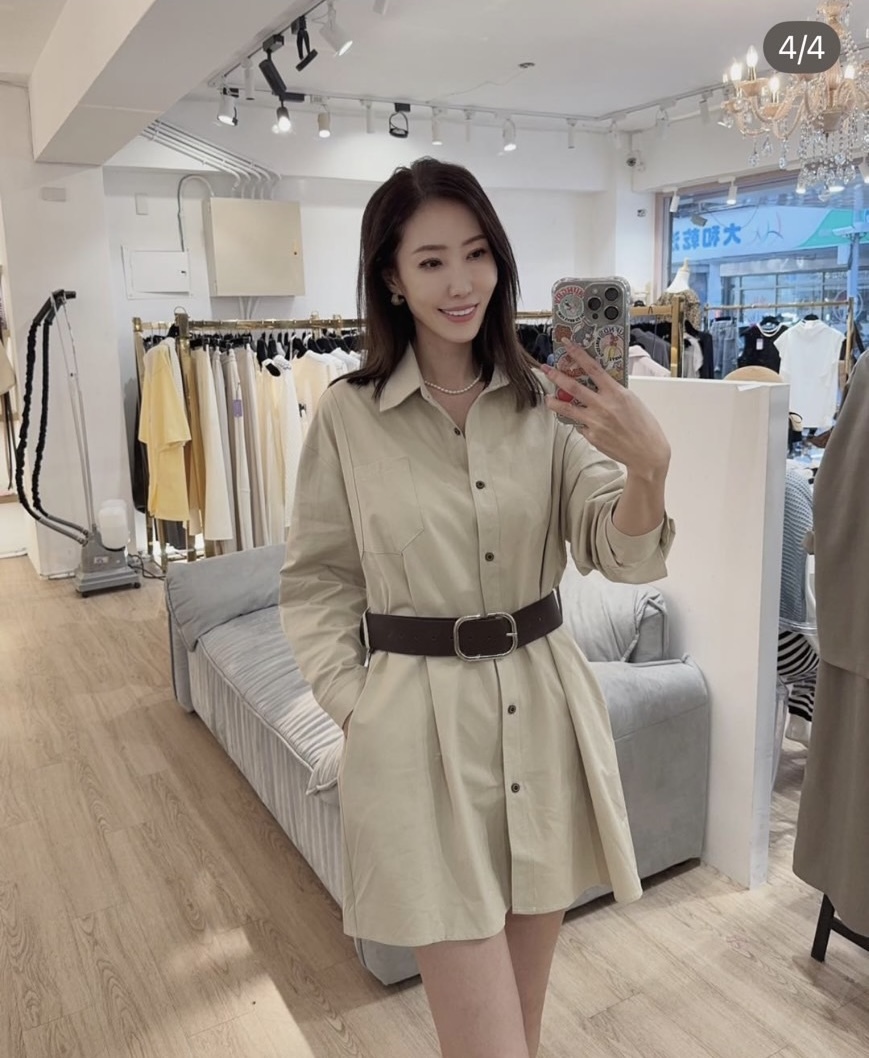 B10069 -超顯瘦附腰帶A字襯衫洋裝