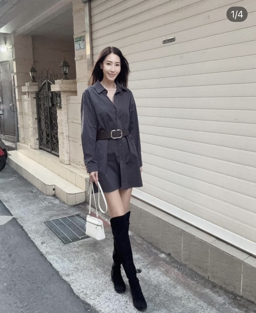 B10069 -超顯瘦附腰帶A字襯衫洋裝