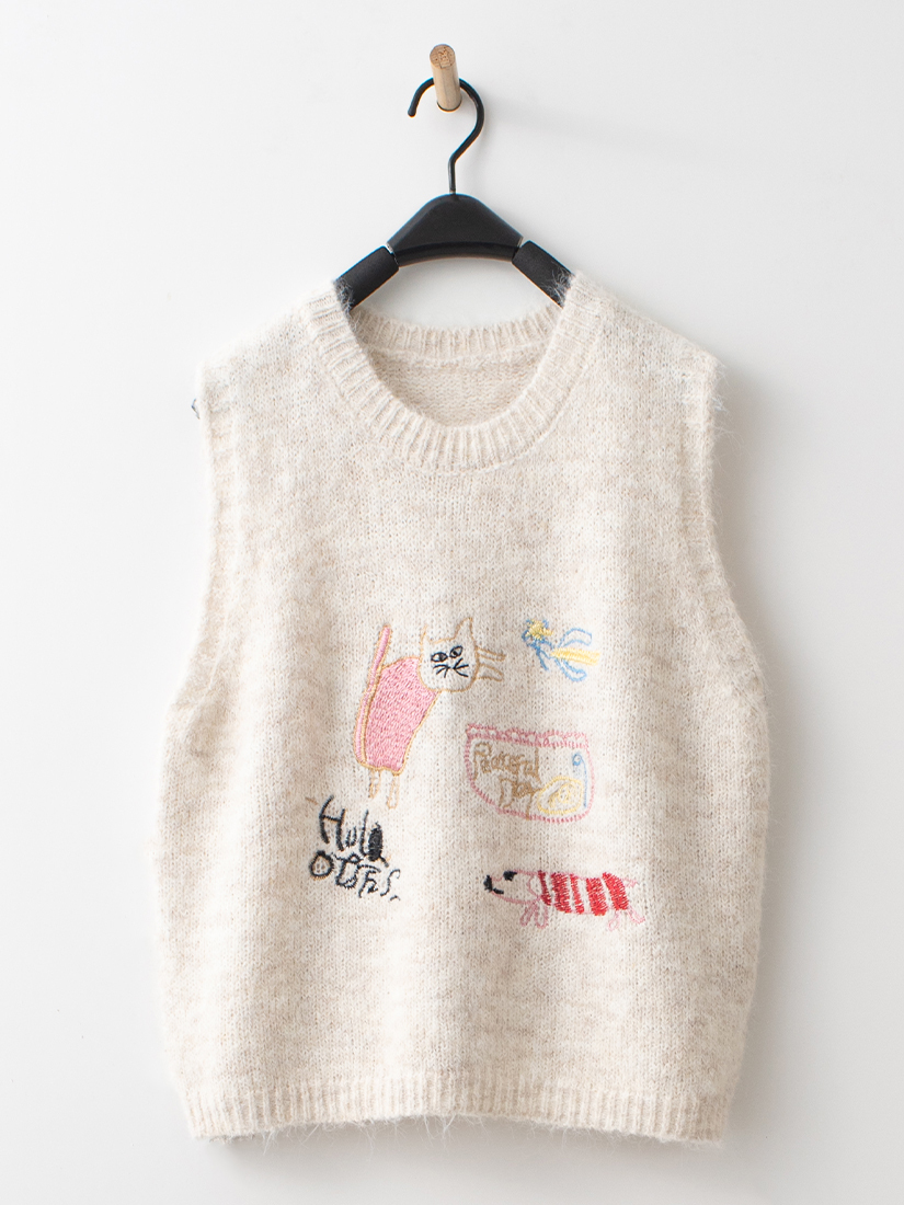 日系針織背心立領內搭上衣磨毛感繭型褲組合