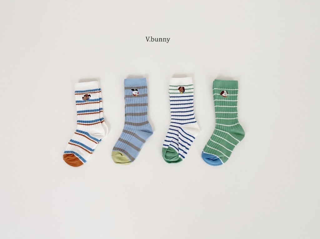 正韓春Vbunny 條紋狗狗襪