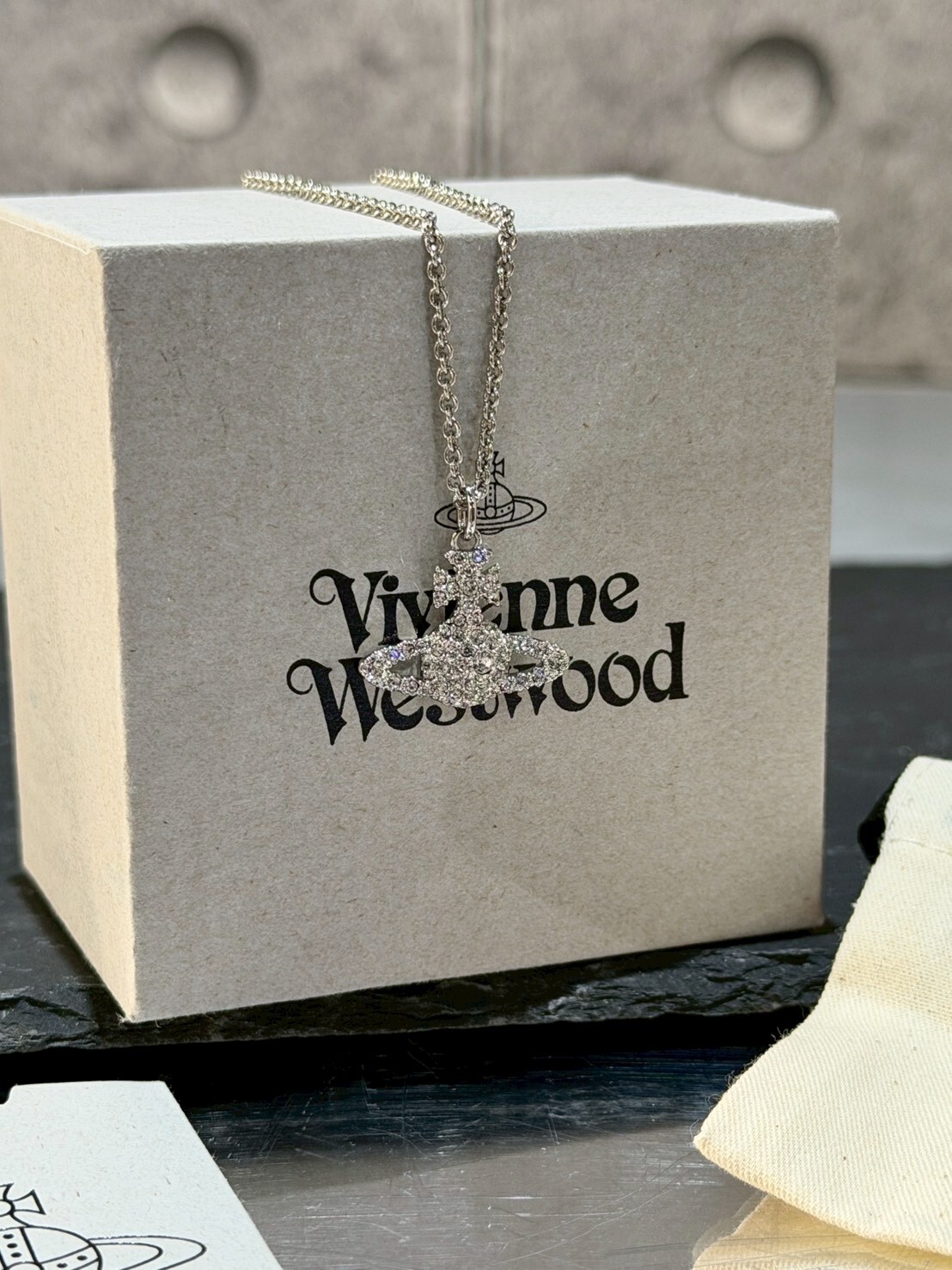 Vivienne Westwood x NANA Limited Edition Platinum Saturn Logo Necklace