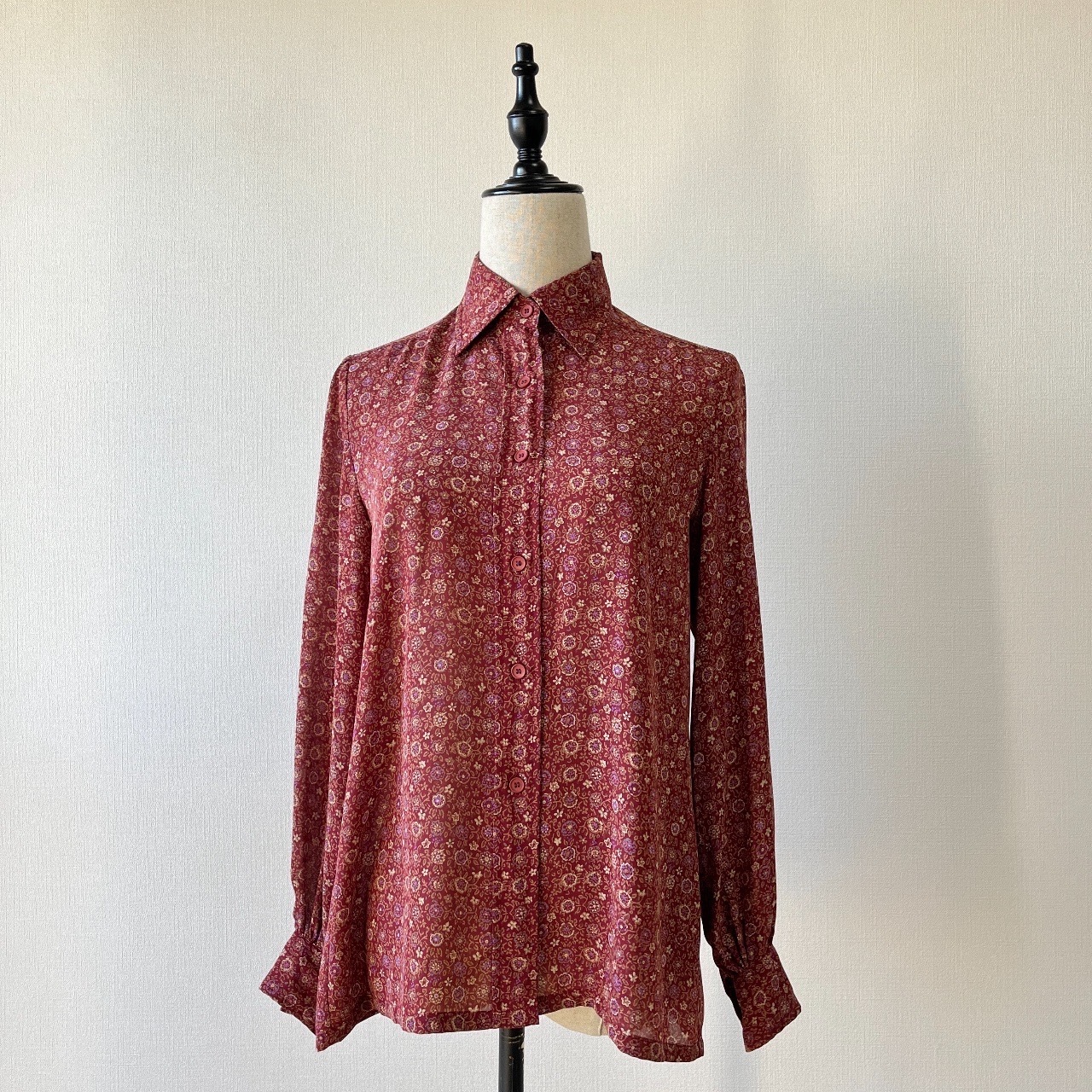 酒紅色碎花古著上衣