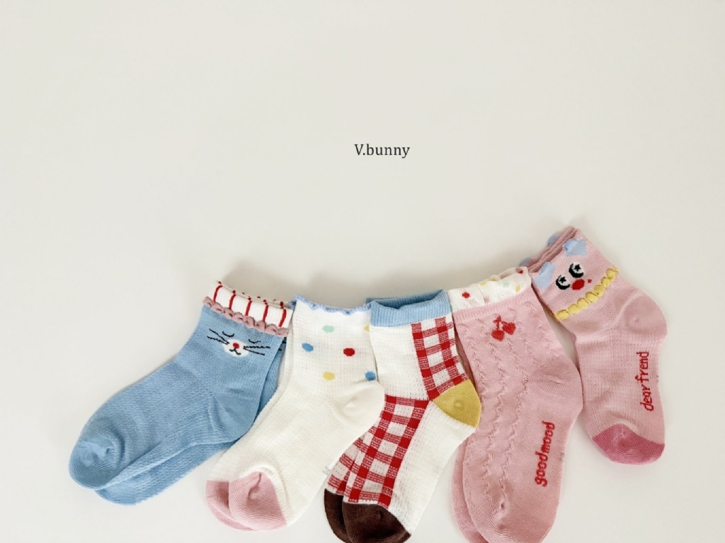 正韓春Vbunny 紅色格紋貓咪襪子組
