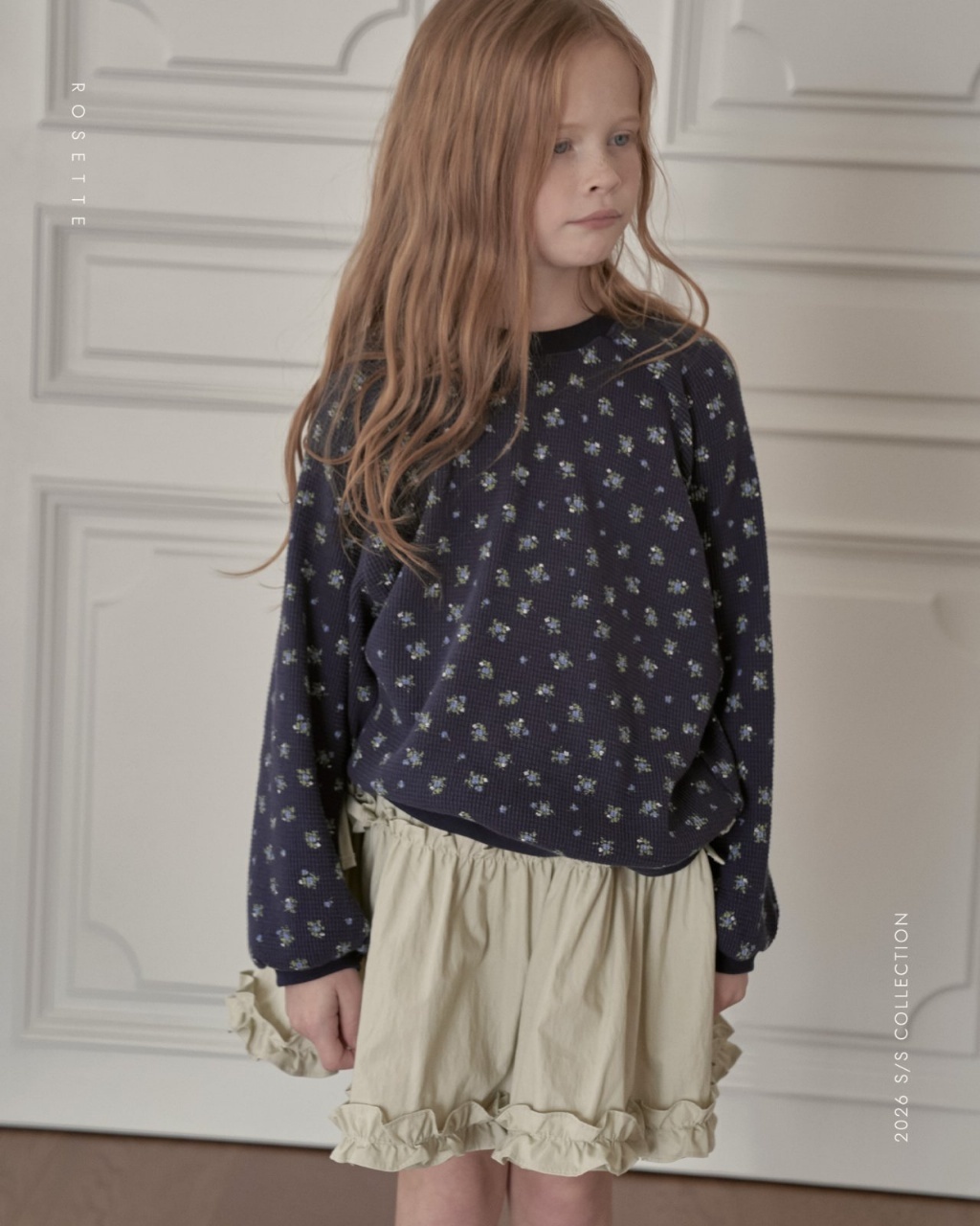 正韓春Rosette 兩色華夫格碎花上衣