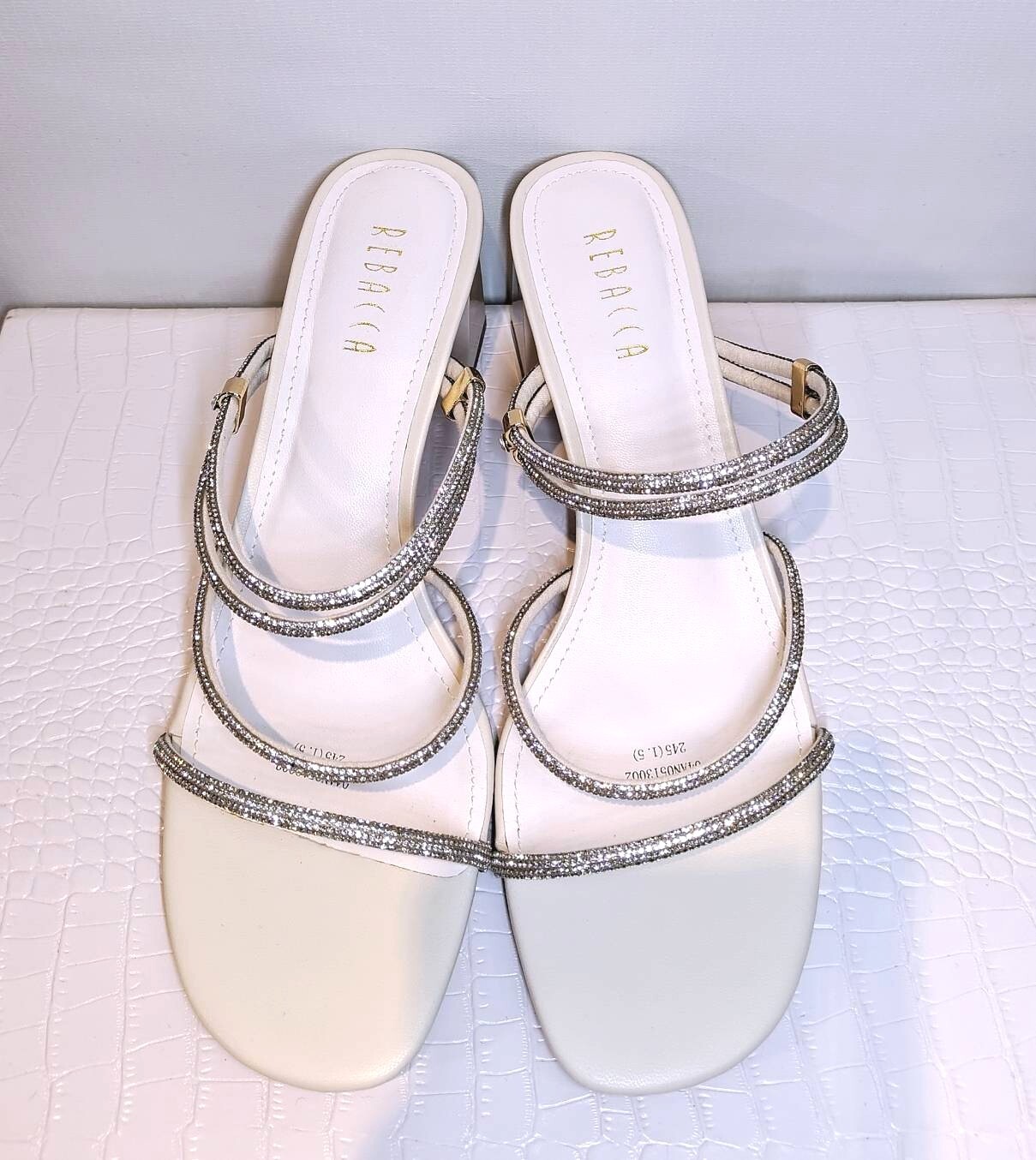 法式璀璨水鑽細帶方頭粗跟鞋 39碼 (S50)