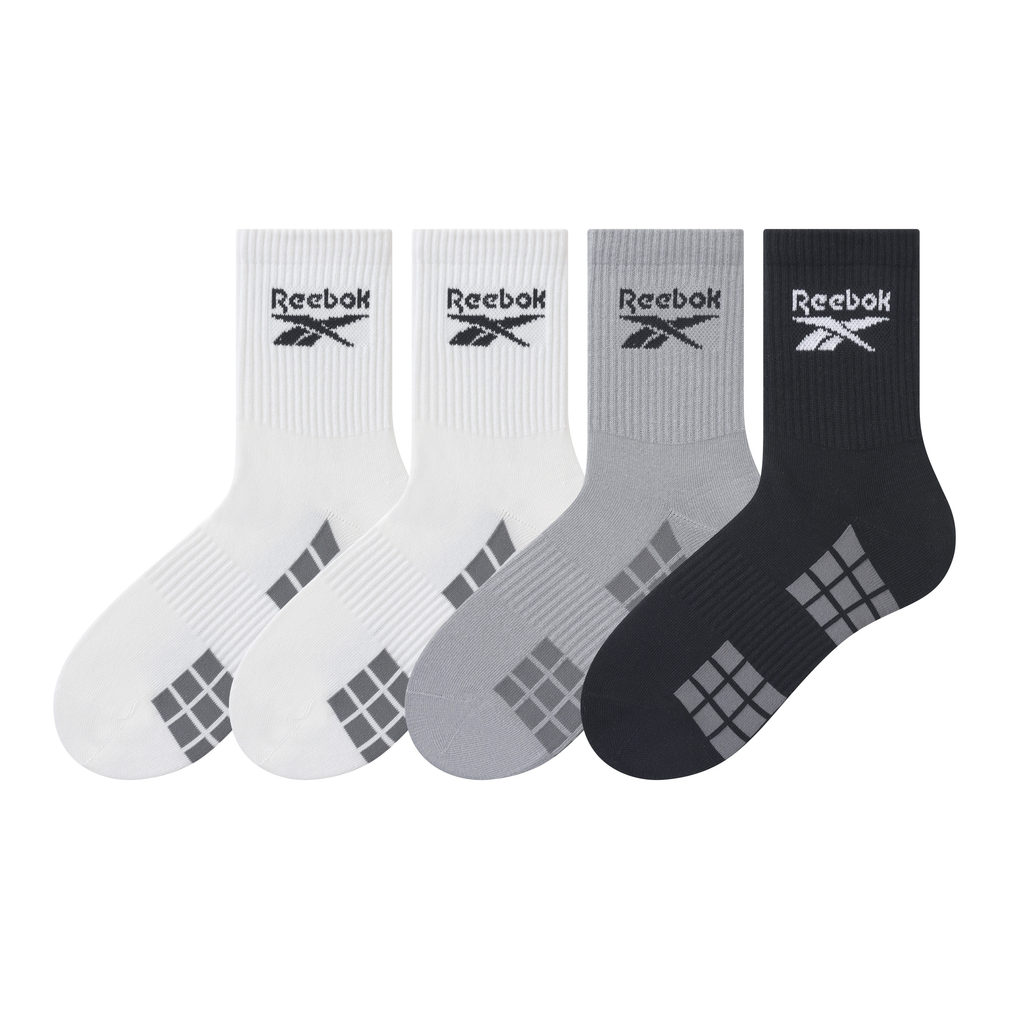 代購-Reebok 10A抗菌純色 經典logo 防臭吸汗透氣 中筒襪 男女同款 4雙入