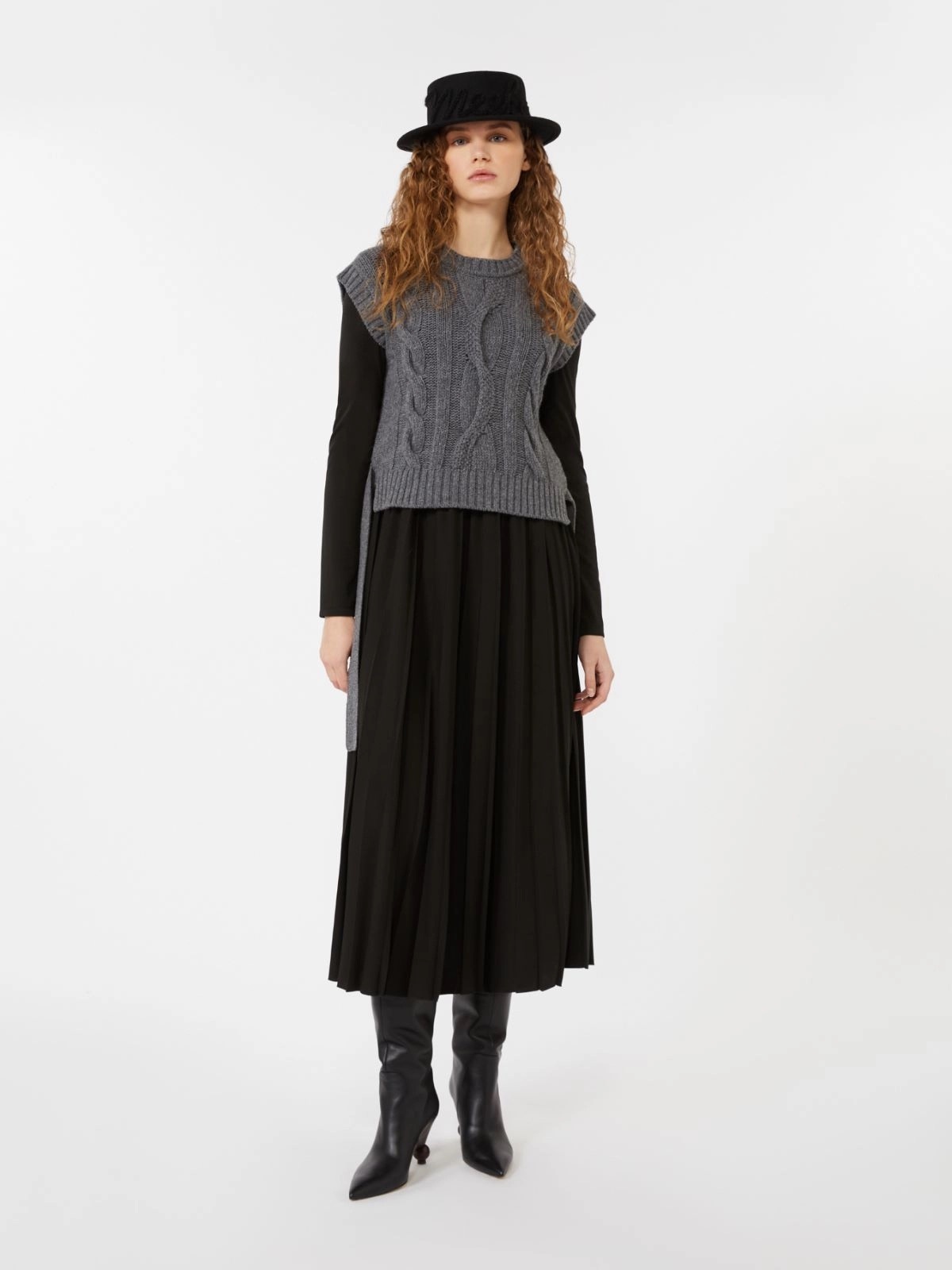 Max Mara羊毛背心真2件式百褶長洋裝