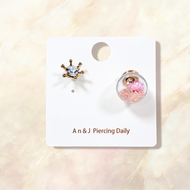 合金-六點白鋯耳針&珠珠透明球耳扣 2色