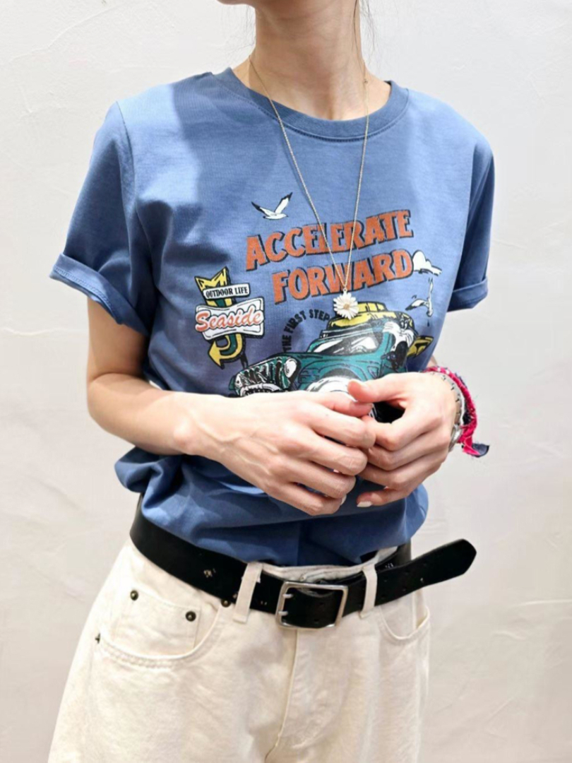 早春美式復古休閒T恤