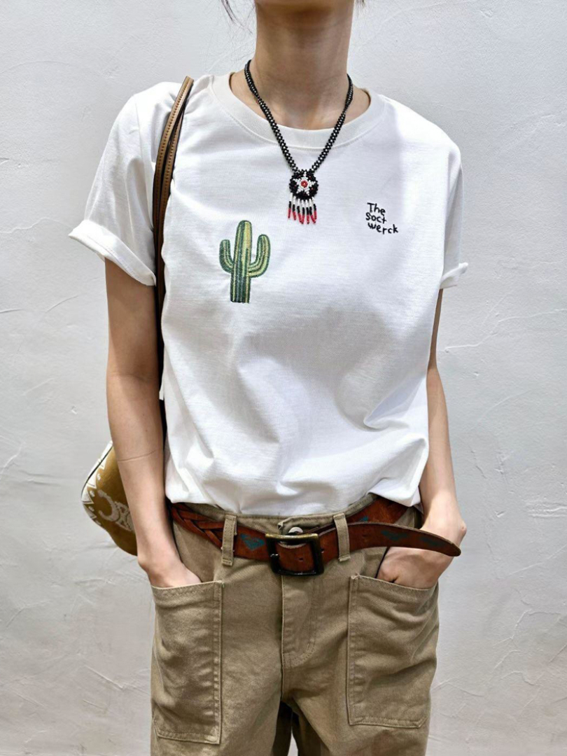 早春精緻刺繡仙人掌★百搭親膚短袖棉T ⚡搶手貨 ⚡