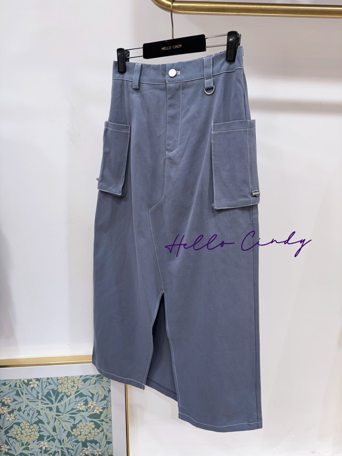 B02054 超顯瘦車線側口袋棉質工裝裙