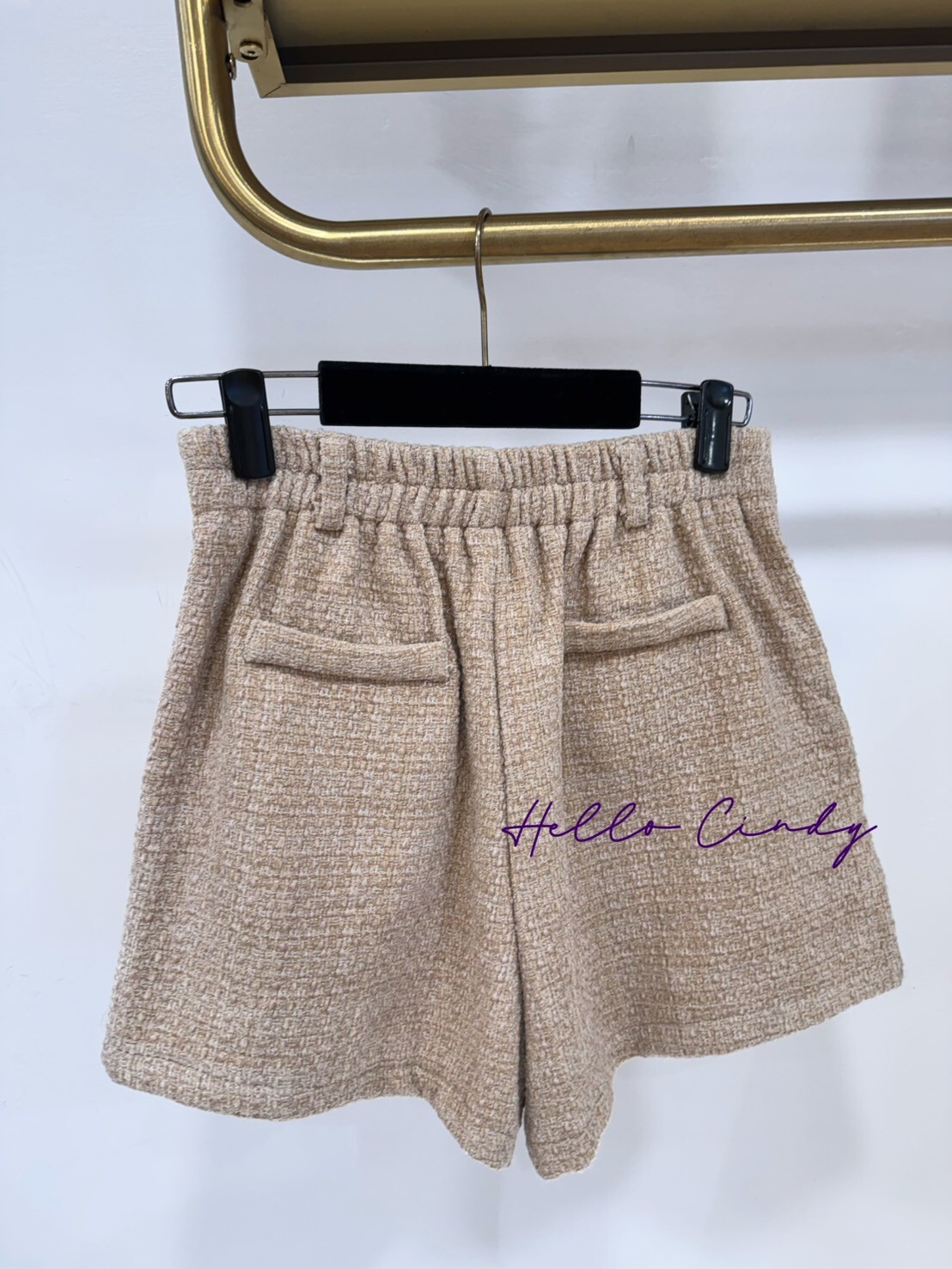 B02056珍珠愛心釦毛呢小香短褲