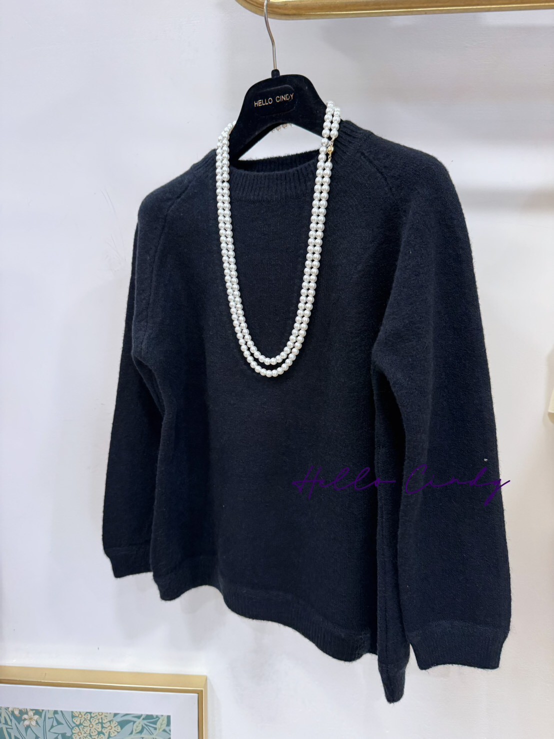 B02051 簡簡單單的黑色顯瘦仿羊感針織毛衣