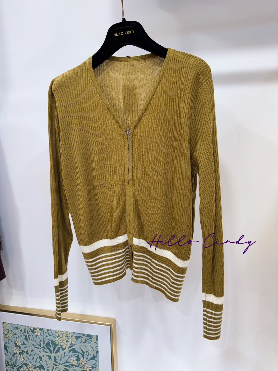 B02048 超顯瘦坑條針織拉鏈小外套