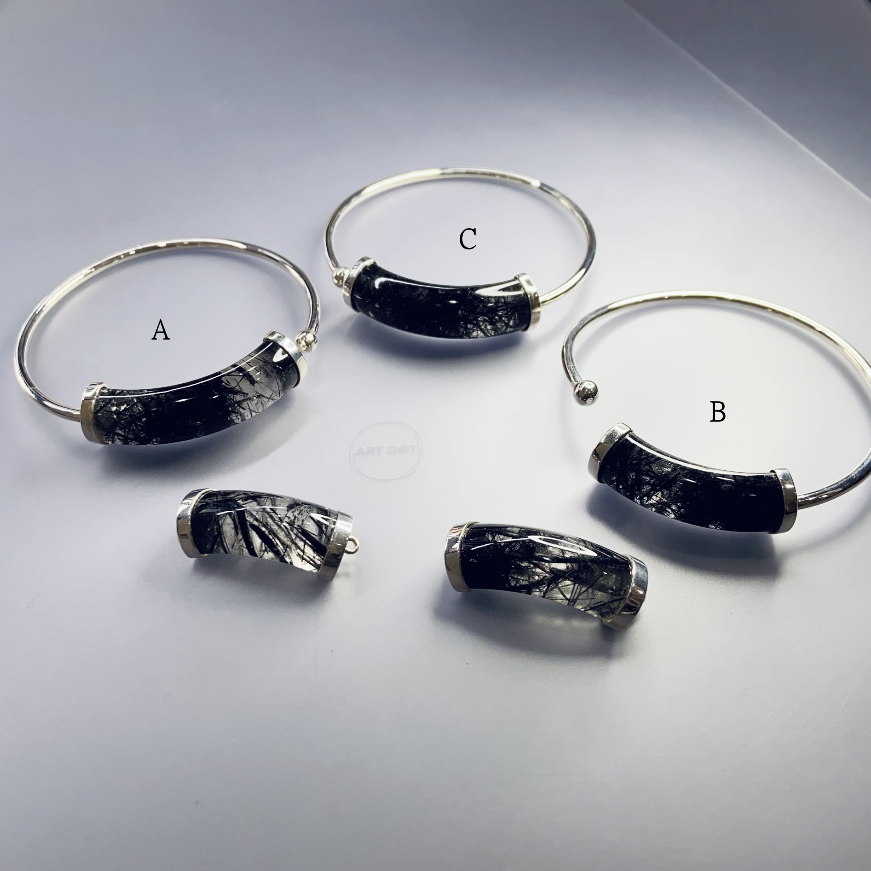 Black Rutilated Quartz silver bracelet
