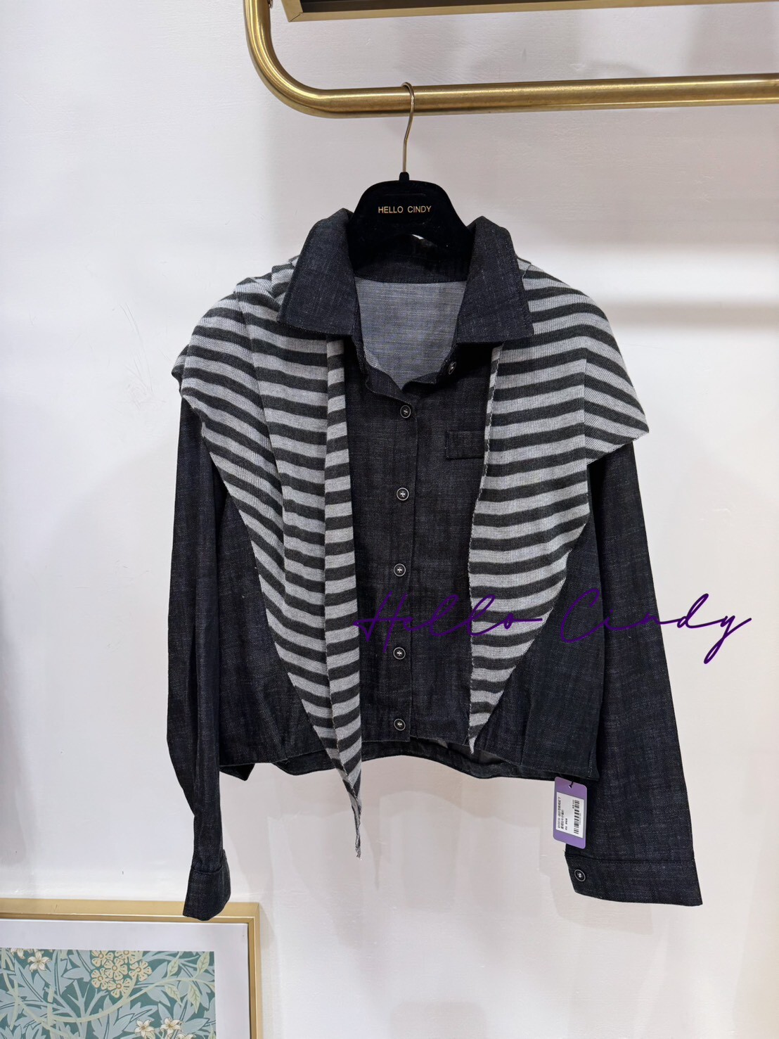 B10076 -設計款附條紋下壓褶仿牛仔襯衫