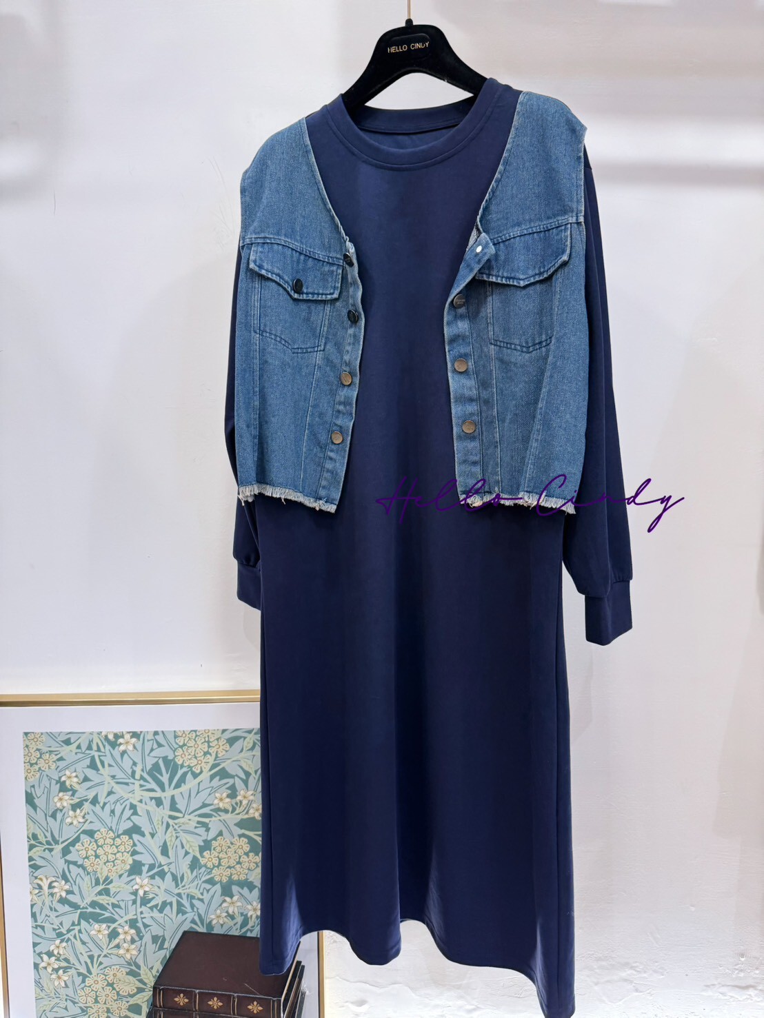 B10039 -肉肉女孩必買的超顯瘦牛仔假背心太空棉質連身洋裝