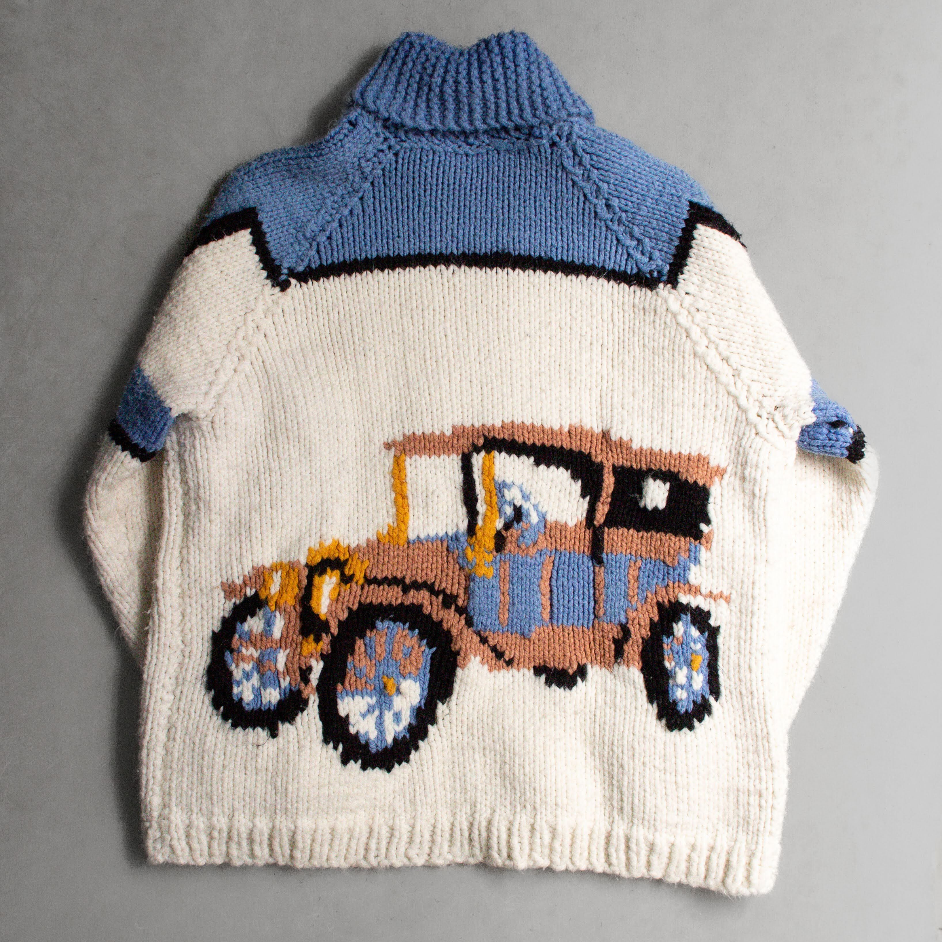 VINTAGE COWICHAN CARDIGAN 加拿大 淺藍 汽車 羊毛 針織 考津 毛衣 外套