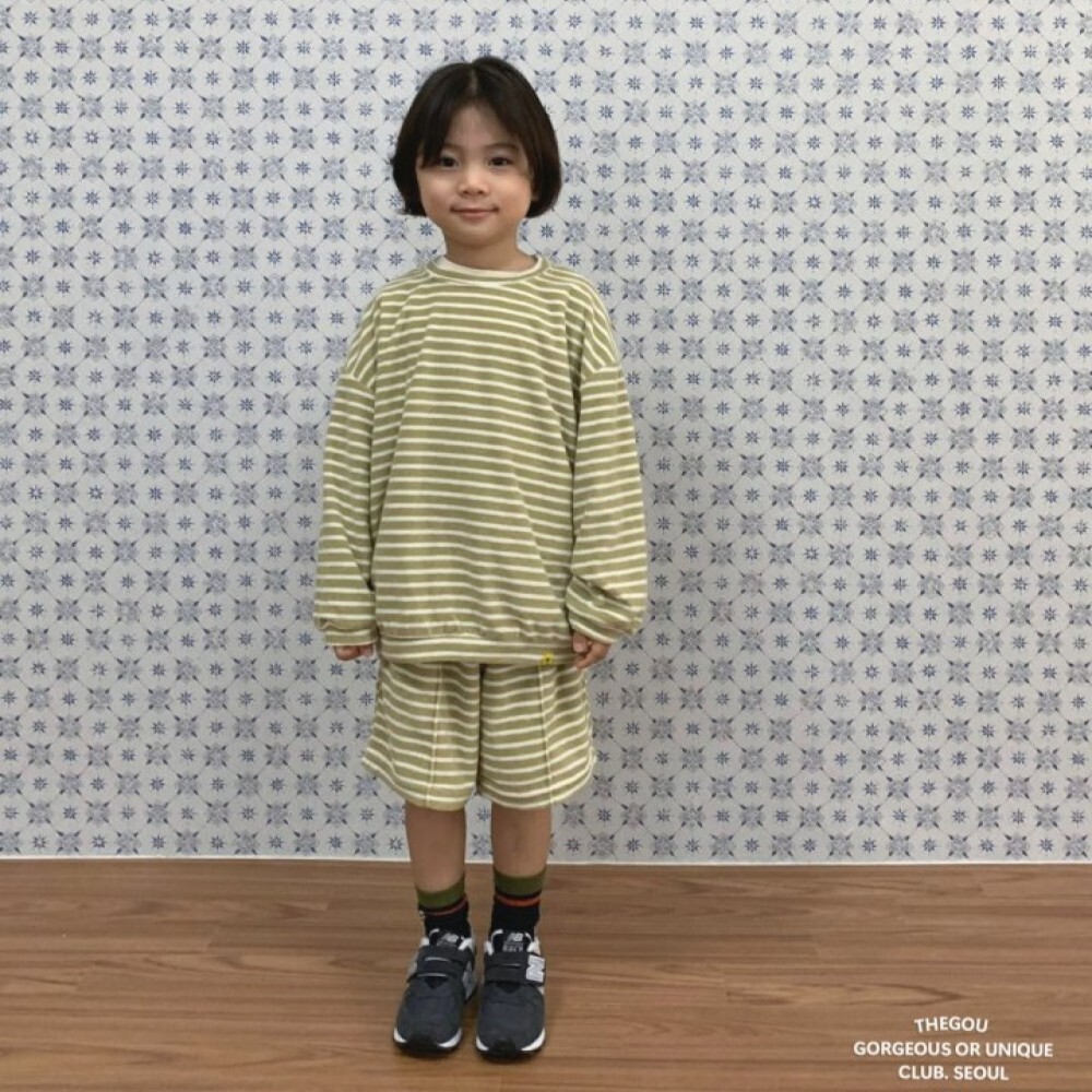 90-160 毛巾布條紋上衣+短褲套裝 4色