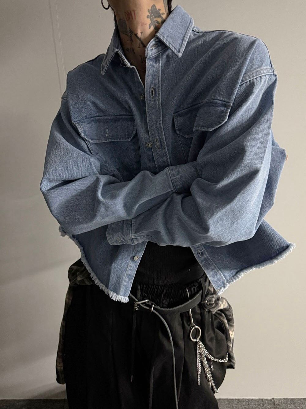 洗水牛仔長袖恤衫 C_y-147S