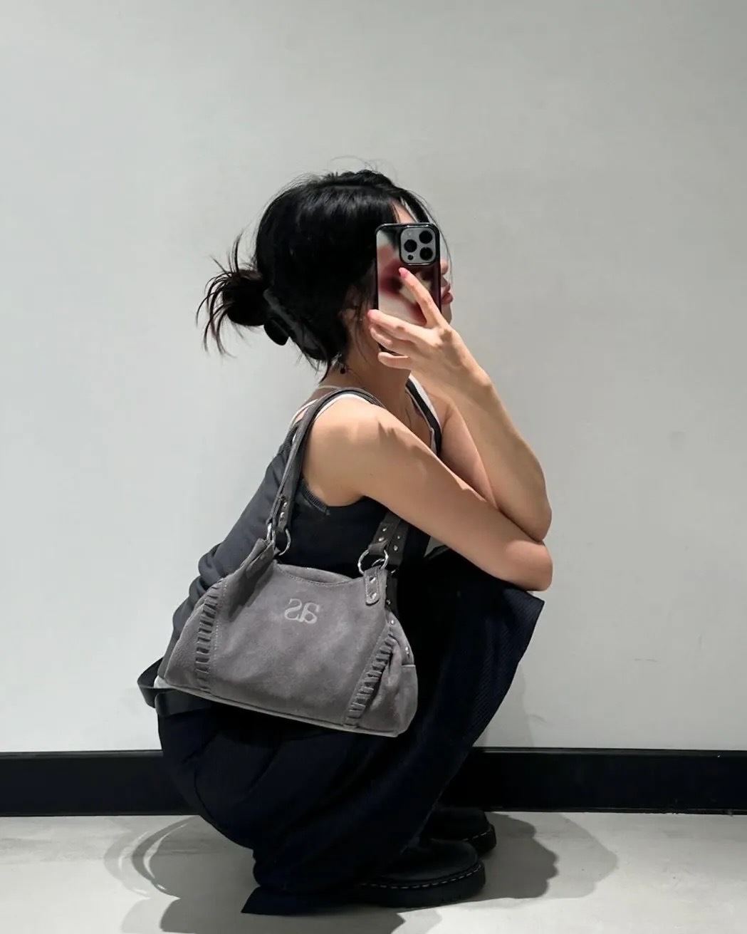 【Luxury】韓國代購 ASON BONITA MINI BAG 流浪包 機車包 BIG BAG 大容量 包包 / BROWN & BLACK 黑 白 銀 碳灰