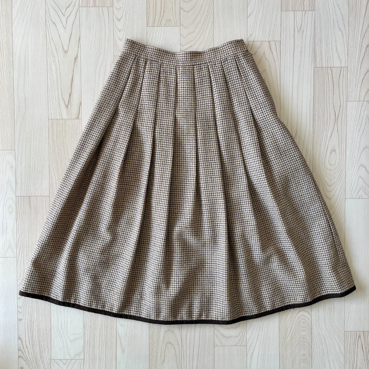 GIVENCHY 80s日本製棕藍兩色撞色格線羊毛半裙