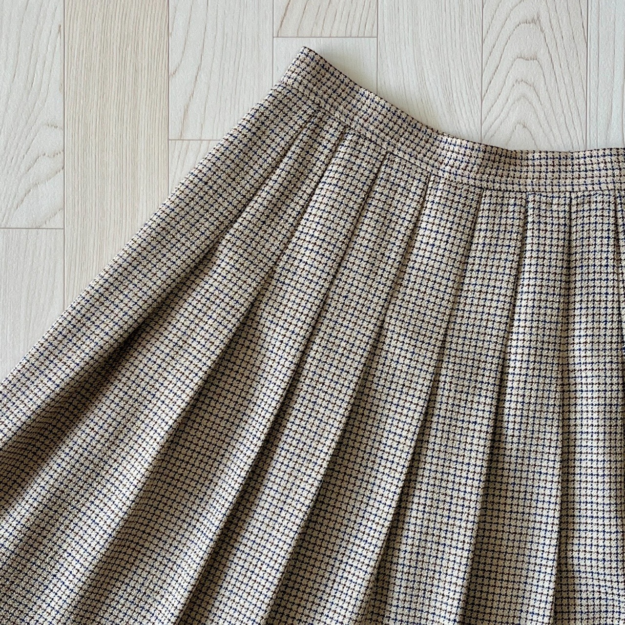 GIVENCHY 80s日本製棕藍兩色撞色格線羊毛半裙
