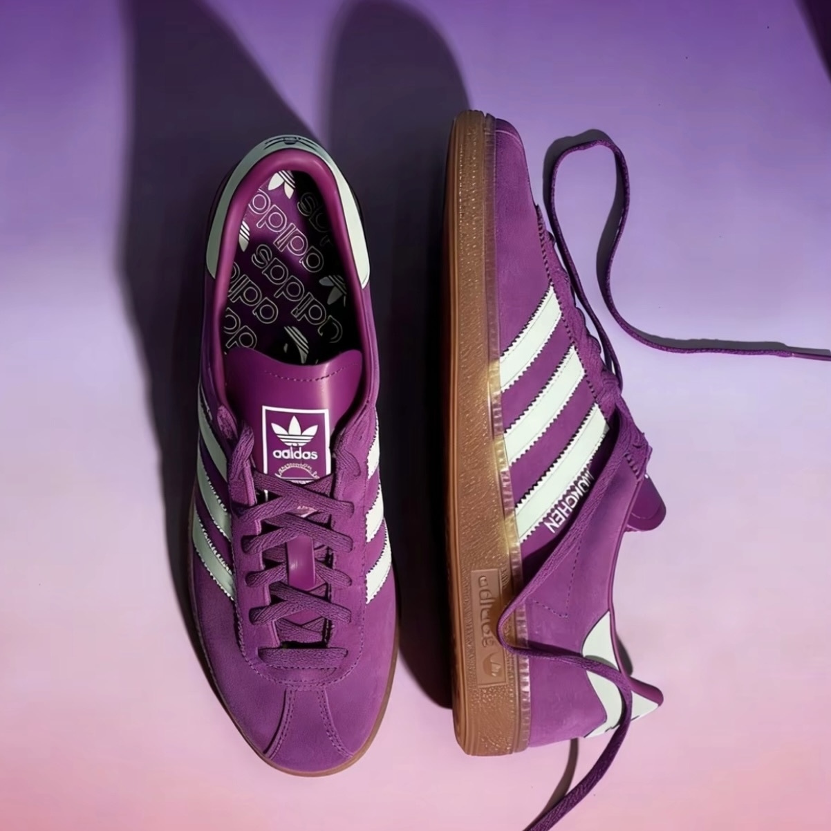 ADIDAS ORIGINALS MUENCHEN 葡萄紫 薄荷綠線 休閒鞋 JS3995